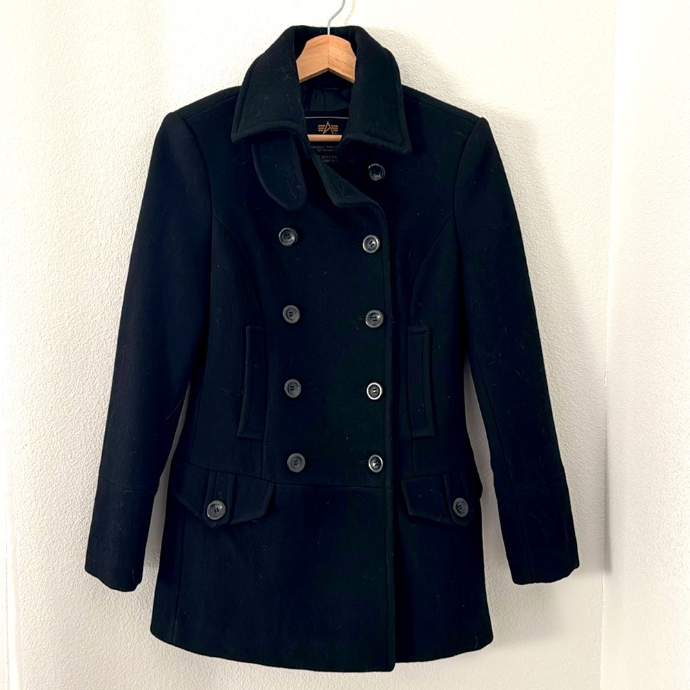 Alpha Industries black double-breasted pea coat XS